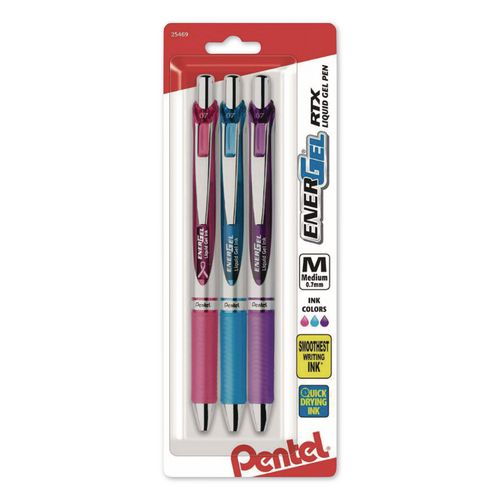 Image of Pentel® BL77WBPS3M1 EnerGel RTX Gel Pen, Retractable, Medium 0.7 mm, Assorted Ink and Barrel Colors, 3/Pack
