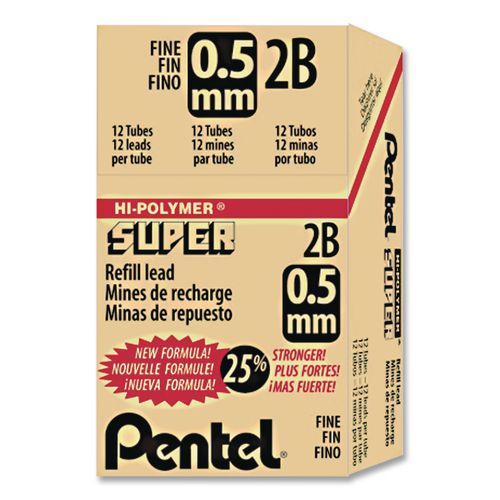 Image of Pentel® C525-2B Premium Hi-Polymer Lead Refill, 0.5 mm, 2B, Black, 12/Pack