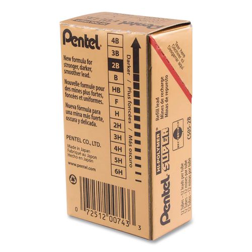 Image of Pentel® C525-2B Premium Hi-Polymer Lead Refill, 0.5 mm, 2B, Black, 12/Pack