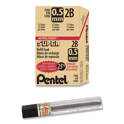 Image of Pentel® C525-2B Premium Hi-Polymer Lead Refill, 0.5 mm, 2B, Black, 12/Pack
