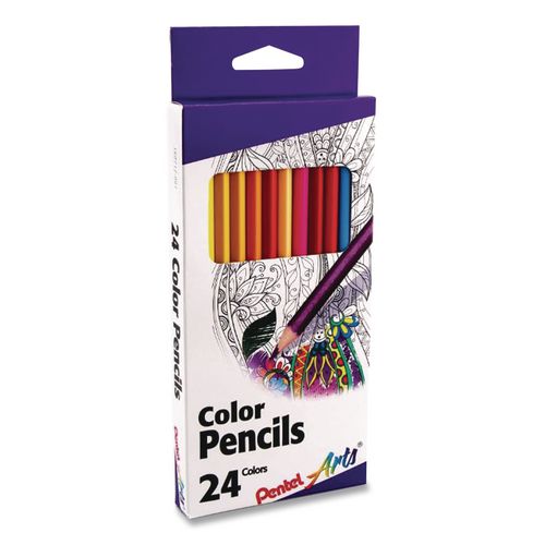 Image of Pentel Arts® CB8-24 Color Pencils, 1.98 mm, H (#3), Assorted Lead and Barrel Colors, 24/Pack