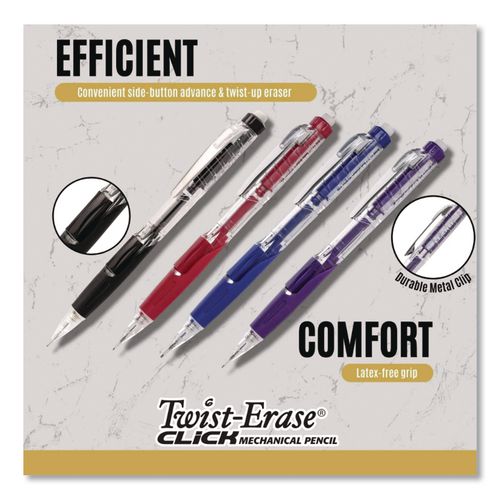 Image of Pentel® PD277TLBPS6M Twist-Erase CLICK Mechanical Pencil, 0.7 mm, HB (#2), Black Lead, Assorted Barrel Colors, 6/Pack