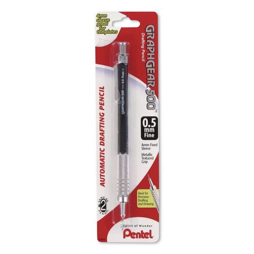 Image of Pentel® PG525LEBP GraphGear 500 Mechanical Drafting Pencil, 0.5 mm, HB (#2), Black Lead, Black/Silver Barrel