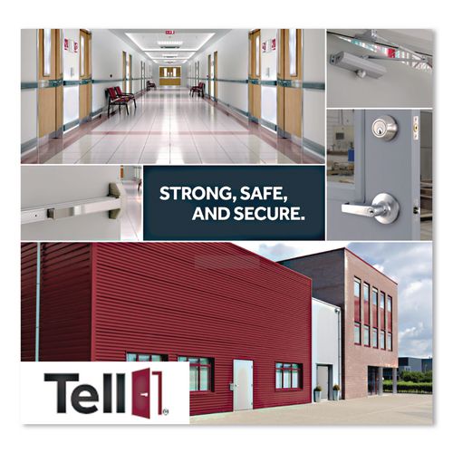 Image of Tell® DT100008 Hinged Kick-Down Door Stop With Triangular Three-Point Mounting Plate, 1" Wide Door Mount, 4.18 Long Stopper, Satin Chrome