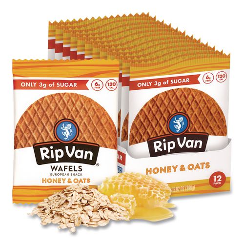 Image of Rip Van® RVW00336 Wafels - Single Serve, Honey And Oats, 1.16 Oz Pack, 12/box