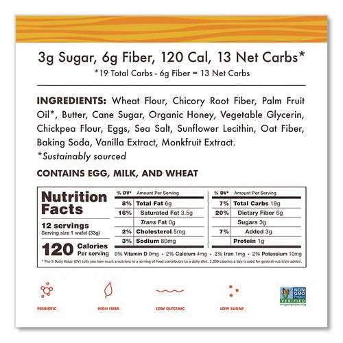Image of Rip Van® RVW00336 Wafels - Single Serve, Honey And Oats, 1.16 Oz Pack, 12/box