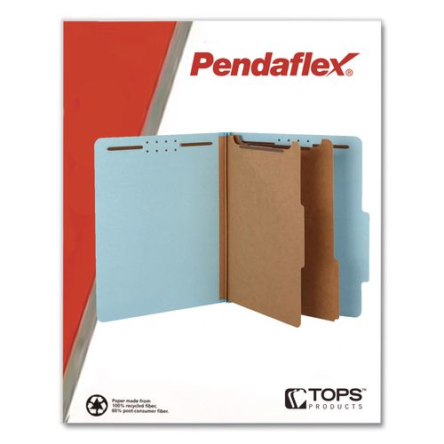 Image of Pendaflex® 29030P Pressboard Top Tab Classification Folders, 2/5-Cut Tab, Expands 2.5", 2 Dividers, 6 Fasteners, Legal Size, Light Blue, 10/Box