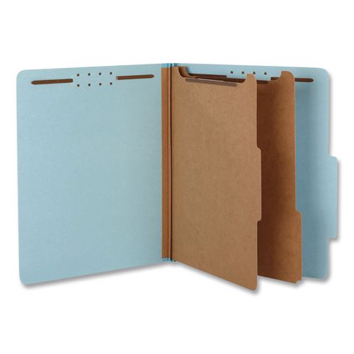Image of Pendaflex® 29030P Pressboard Top Tab Classification Folders, 2/5-Cut Tab, Expands 2.5", 2 Dividers, 6 Fasteners, Legal Size, Light Blue, 10/Box