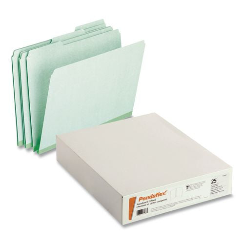 Image of Pendaflex® 17167 Pressboard Expanding File Folders, 1/3-Cut Tabs: Assorted, Letter Size, 1" Expansion, Green, 25/Box