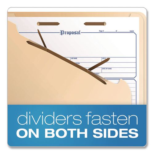 Image of PendaflexÂ® Manila Top Tab Classification Folders, 1.75" Expansion, 1 Divider, 4 Fasteners, Letter Size, Manila Exterior, 10/Box