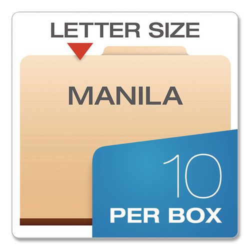Image of PendaflexÂ® Manila Top Tab Classification Folders, 1.75" Expansion, 1 Divider, 4 Fasteners, Letter Size, Manila Exterior, 10/Box
