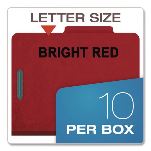 Image of Pendaflex® 23731P Pressboard Top Tab Classification Folders, 2/5-Cut Tab, Expands 1.75", 1 Divider, 4 Fasteners, Letter Size, Bright Red, 10/BX