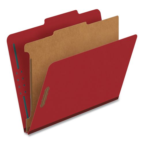 Image of Pendaflex® 23731P Pressboard Top Tab Classification Folders, 2/5-Cut Tab, Expands 1.75", 1 Divider, 4 Fasteners, Letter Size, Bright Red, 10/BX