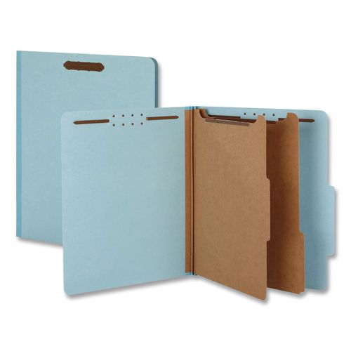 Image of Pendaflex® 29030P Pressboard Top Tab Classification Folders, 2/5-Cut Tab, Expands 2.5", 2 Dividers, 6 Fasteners, Legal Size, Light Blue, 10/Box