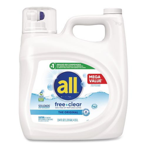 Image of all® 72613 47465 Free Clear HE Laundry Detergent, 154 oz Bottle, 2/Carton