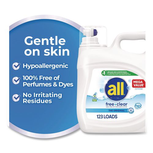 Image of all® 72613 47465 Free Clear HE Laundry Detergent, 154 oz Bottle, 2/Carton