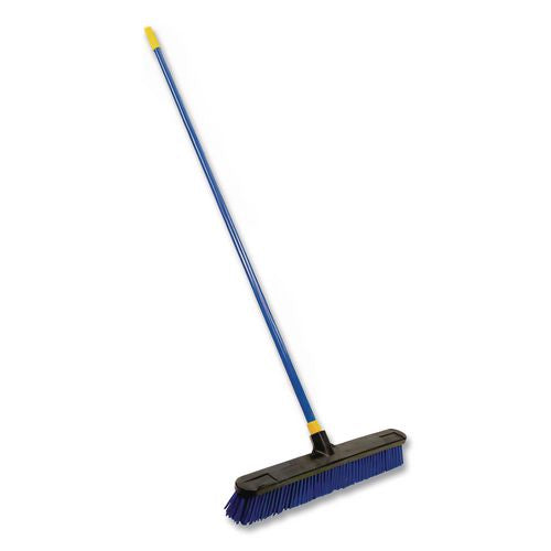 Image of Quickie® 599 Bulldozer Rough Surface Pushbroom, 24 x 60, PET Bristles, Powder Coated Steel Handle, Blue/Black