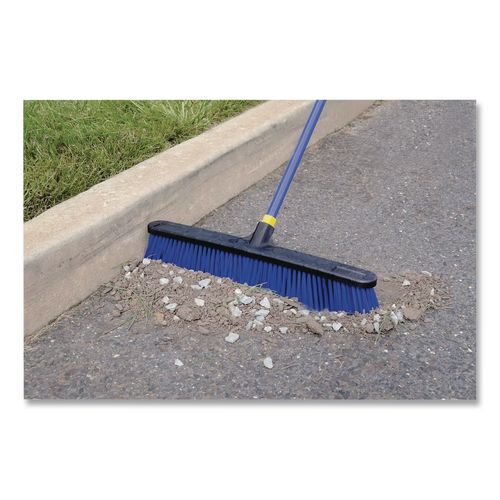 Image of Quickie® 599 Bulldozer Rough Surface Pushbroom, 24 x 60, PET Bristles, Powder Coated Steel Handle, Blue/Black