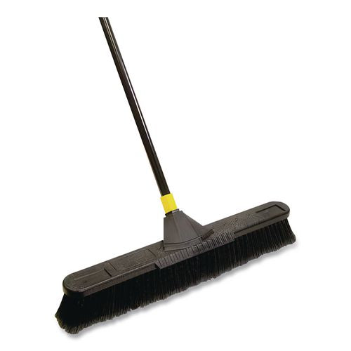 Image of Quickie® 633 Bulldozer Smooth Surface Pushbroom with Scraper Block, 24 x 60, Powder Coated Handle, Split Tip Tampico Bristles, Black
