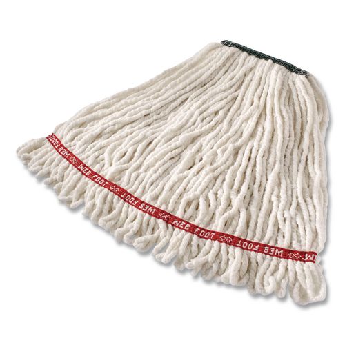 Image of RubbermaidÂ® Commercial Super Stitch Cotton Looped End Wet Mop Head, 20 Oz Capacity, Medium, White, 1" White Headband