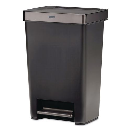 Image of Rubbermaid® Commercial 2120983 Premier Series III Step-On Waste Container, 12.4 gal, Plastic, Black/Stainless Steel