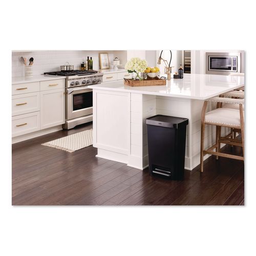 Image of Rubbermaid® Commercial 2120983 Premier Series III Step-On Waste Container, 12.4 gal, Plastic, Black/Stainless Steel
