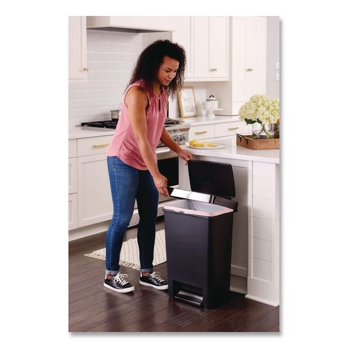 Image of Rubbermaid® Commercial 2120983 Premier Series III Step-On Waste Container, 12.4 gal, Plastic, Black/Stainless Steel