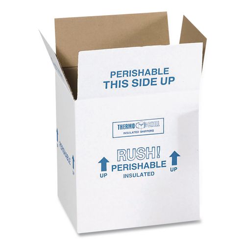 Image of The Packaging Wholesalers® 212C Insulated Shipping Container, 1.5" Foam Insert, 9" x 11" x 15", White/Blue