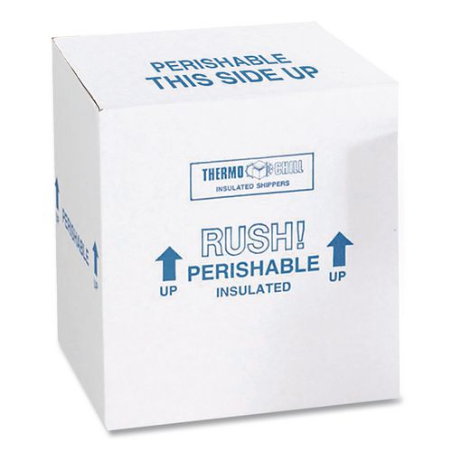 Image of The Packaging Wholesalers® 212C Insulated Shipping Container, 1.5" Foam Insert, 9" x 11" x 15", White/Blue