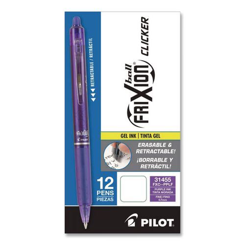 Image of Pilot® PIL31455 Frixion Clicker Erasable Gel Pen, Retractable, Fine 0.7 Mm, Purple Ink, Purple Barrel, Dozen