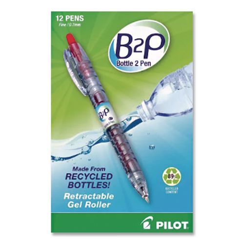 Image of Pilot® 34602 B2p Bottle-2-Pen Recycled Ballpoint Pen, Retractable, Fine 0.7 Mm, Red Ink, Translucent Blue Barrel, Dozen