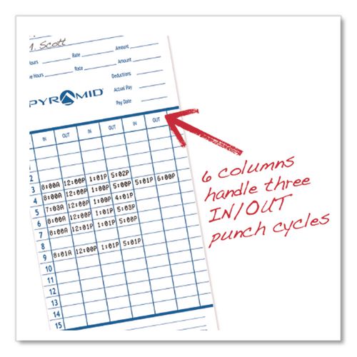 Image of Pyramid Technologies 42415 Time Clock Cards For Pyramid Technologies 2000/6000, Two Sides, 3.38 X 7.44, 100/pack