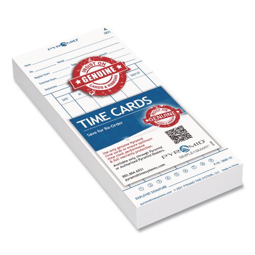 Image of Pyramid Technologies 3800-10 Time Clock Cards for 3800 Time Clock, 100/Pack