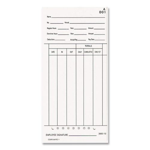 Image of Pyramid Technologies 3800-10 Time Clock Cards for 3800 Time Clock, 100/Pack