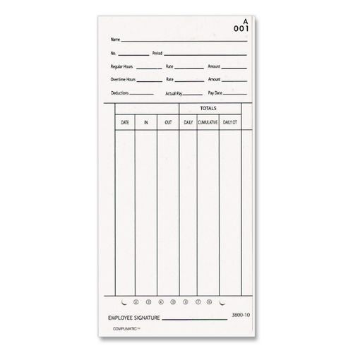 Image of Pyramid Technologies 3800-10MB Time Clock Cards For 3800 Time Clock, 1,000/Carton