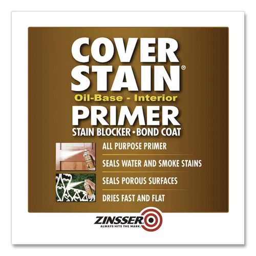 Image of Zinsser® 3608 Cover Stain Oil-Based Spray Primer, Interior/Exterior, Flat White, 13 oz Aerosol Can, 6/Carton