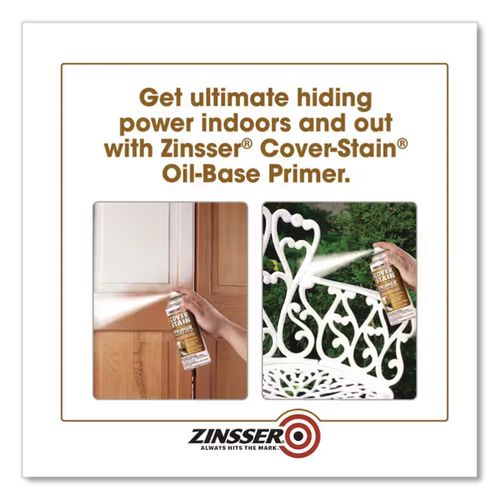 Image of Zinsser® 3608 Cover Stain Oil-Based Spray Primer, Interior/Exterior, Flat White, 13 oz Aerosol Can, 6/Carton