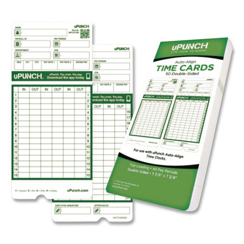 Image of uPunch HNTCG1050 Time Clock Cards For Upunch Hn3000, Two Sides, 7.37 X 3.37, 50/pack