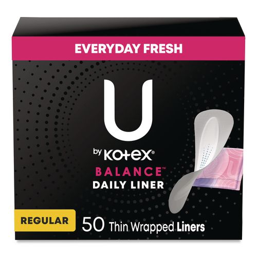 Image of Kotex® 42489 Balance Daily Wrapped Panty Liners, Light Absorbency, 50/Pack, 8 Packs/Carton
