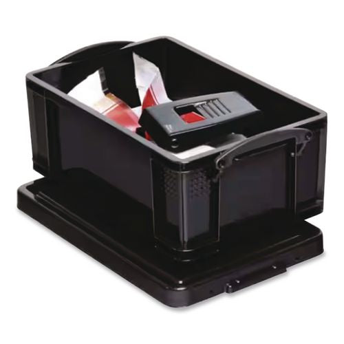 Image of Really Useful Box® 9BK-PK4 9.51 Qt. Latch Lid Storage Tote, 15.55" x 10.04" x 6.1", Solid Black