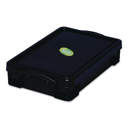 Image of Really Useful Box® 4BK-PK4 4.23 Qt. Latch Lid Storage Tote, 15.55" x 10.04" x 3.46", Solid Black