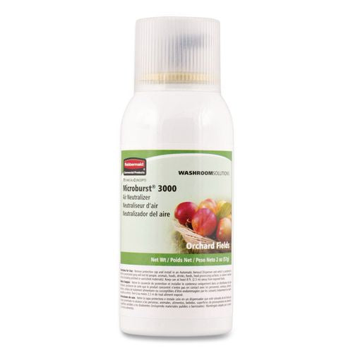 Image of Rubbermaid® Commercial FG4012561 Microburst 3000 Refill, Orchard Fields, 2 Oz Aerosol Spray, 12/carton