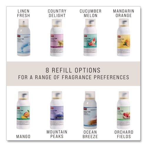 Image of Rubbermaid® Commercial FG4012561 Microburst 3000 Refill, Orchard Fields, 2 Oz Aerosol Spray, 12/carton
