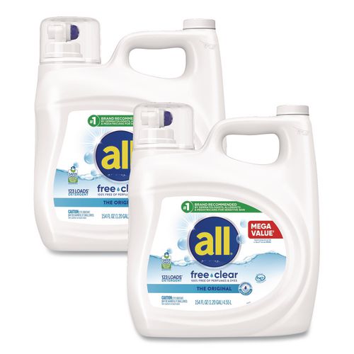 Image of all® 72613 47465 Free Clear HE Laundry Detergent, 154 oz Bottle, 2/Carton