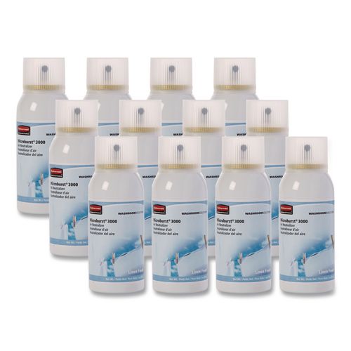 Image of Rubbermaid® Commercial FG4012551 Microburst 3000 Refill, Linen Fresh, 2 Oz Aerosol Spray, 12/carton