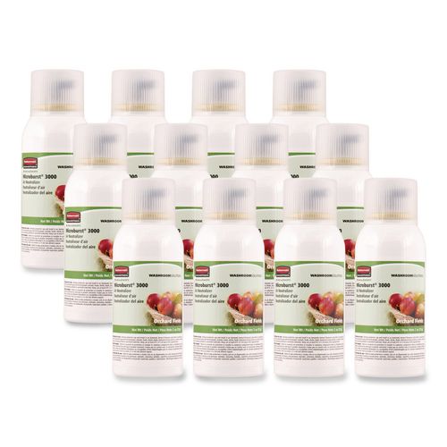 Image of Rubbermaid® Commercial FG4012561 Microburst 3000 Refill, Orchard Fields, 2 Oz Aerosol Spray, 12/carton