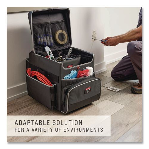 Image of Rubbermaid® Commercial 1902465 Executive Quick Clean Janitorial Cart, Synthetic Fabric, 16 Compartments, 14.25" x 16.5" x 25", Dark Gray