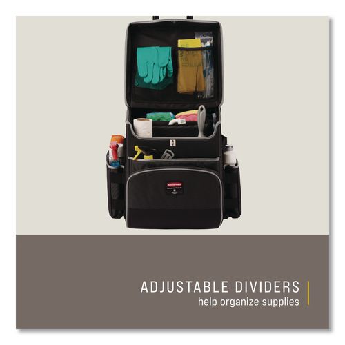 Image of Rubbermaid® Commercial 1902465 Executive Quick Clean Janitorial Cart, Synthetic Fabric, 16 Compartments, 14.25" x 16.5" x 25", Dark Gray