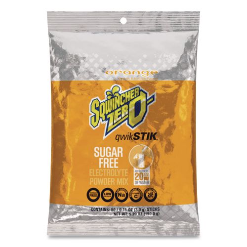 Image of Sqwincher® 159060100 Sugar-Free Qwik Stik Energy Drink Mix, Orange, 1.26 oz Packet, 50/Pack