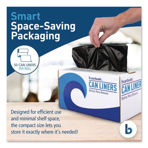 Image of Boardwalk® X7658SKKK01 Reprocessed Resin Can Liners, 60 gal, 1.2 mil, 38 x 58, Black, 50 Bags/Carton